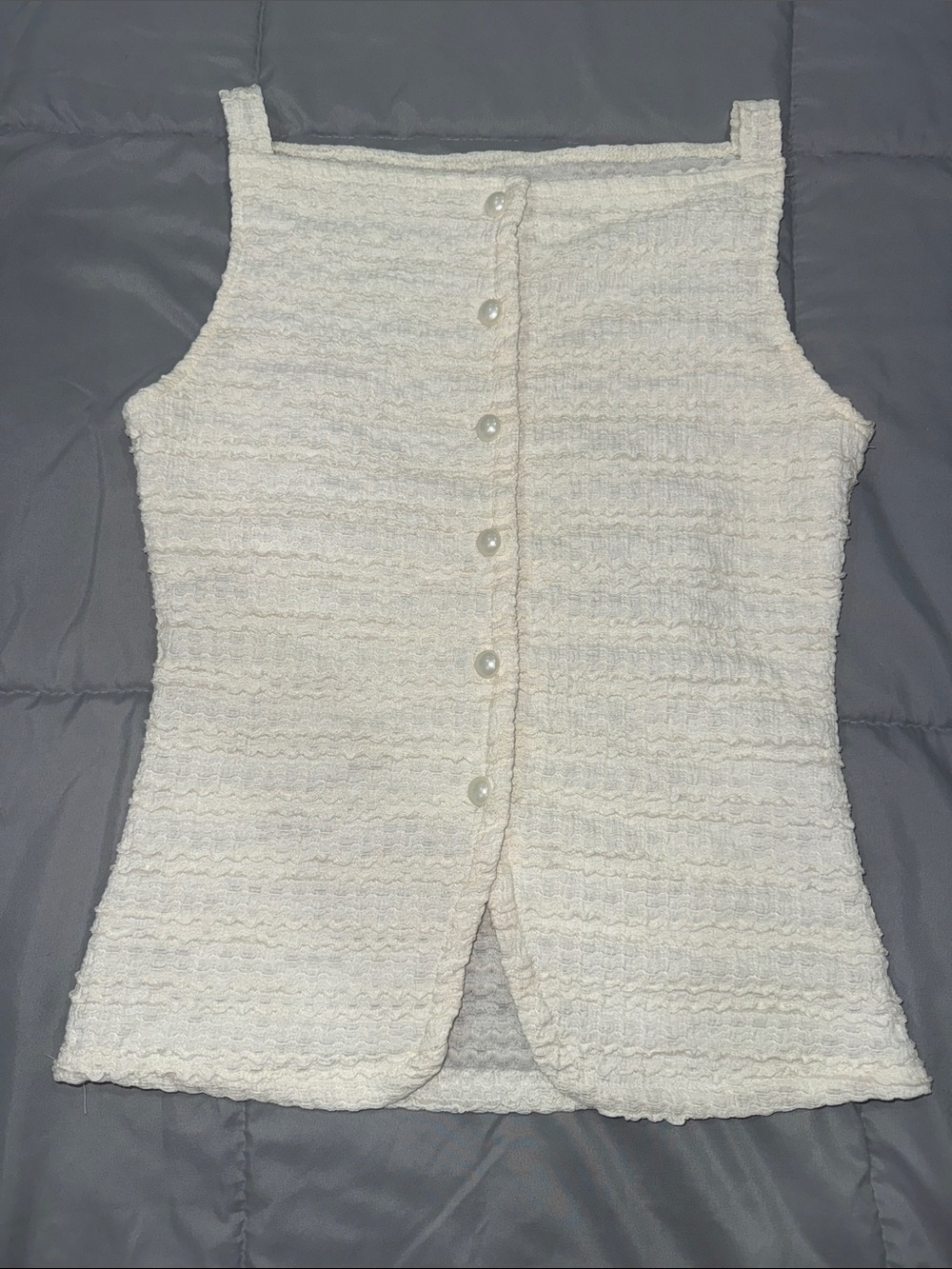 Cream Textured Button-Front Tank Top